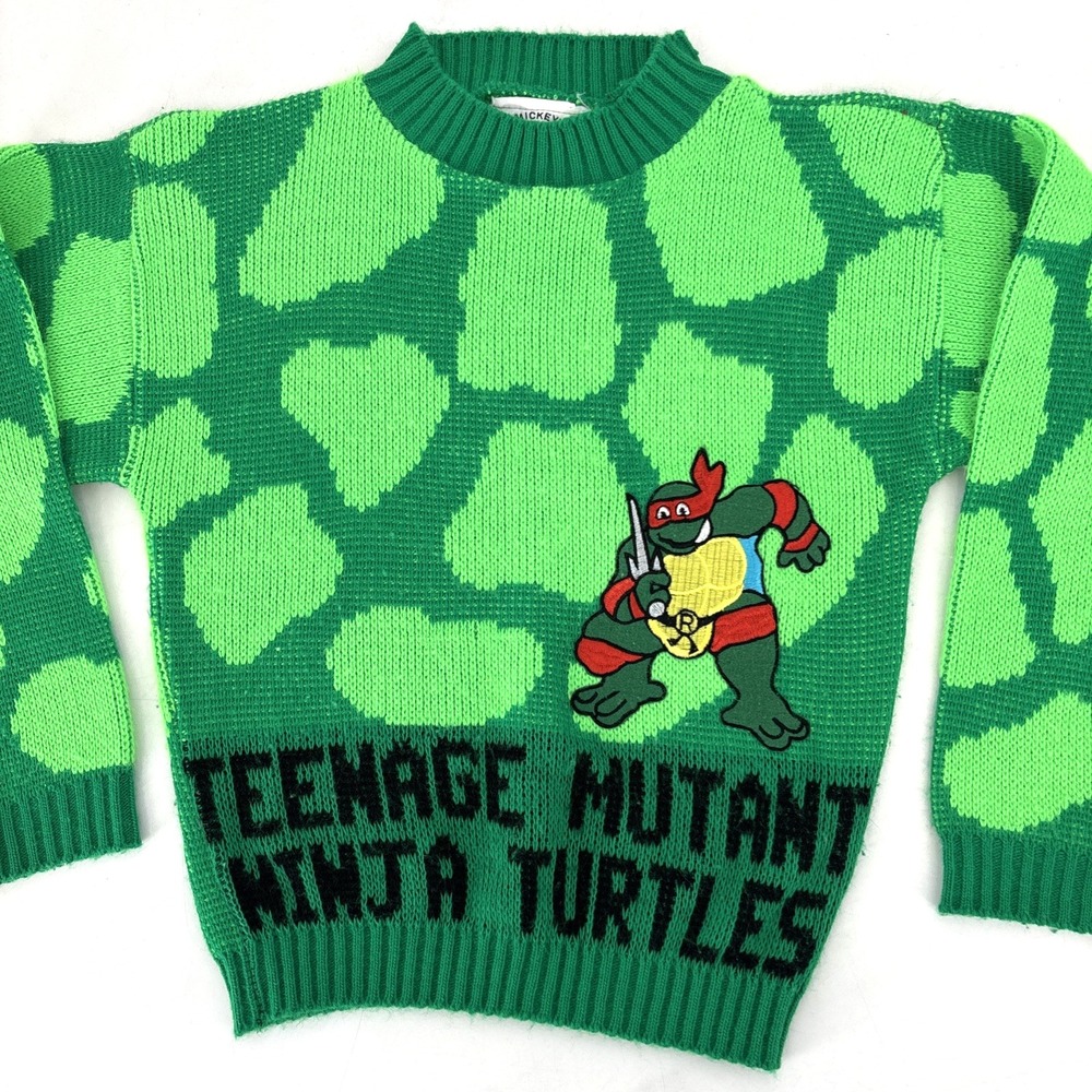 Vintage 1990 Teenage Mutant Ninja Turtles‎ Raphael Knit Sweater Kids M Green